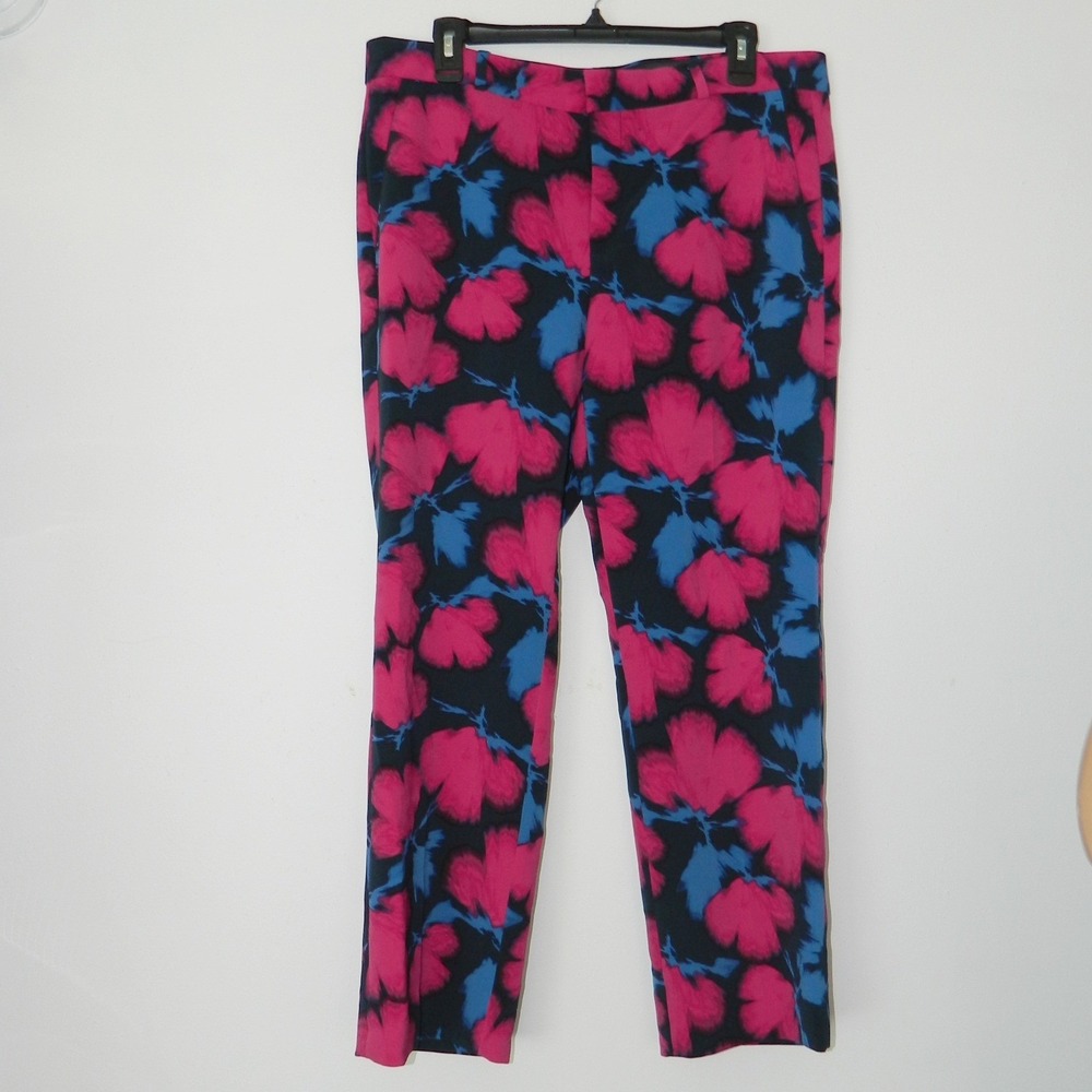 Banana Republic Avery Pants Women 10 Pink Blue Floral Straight Tailored Trousers